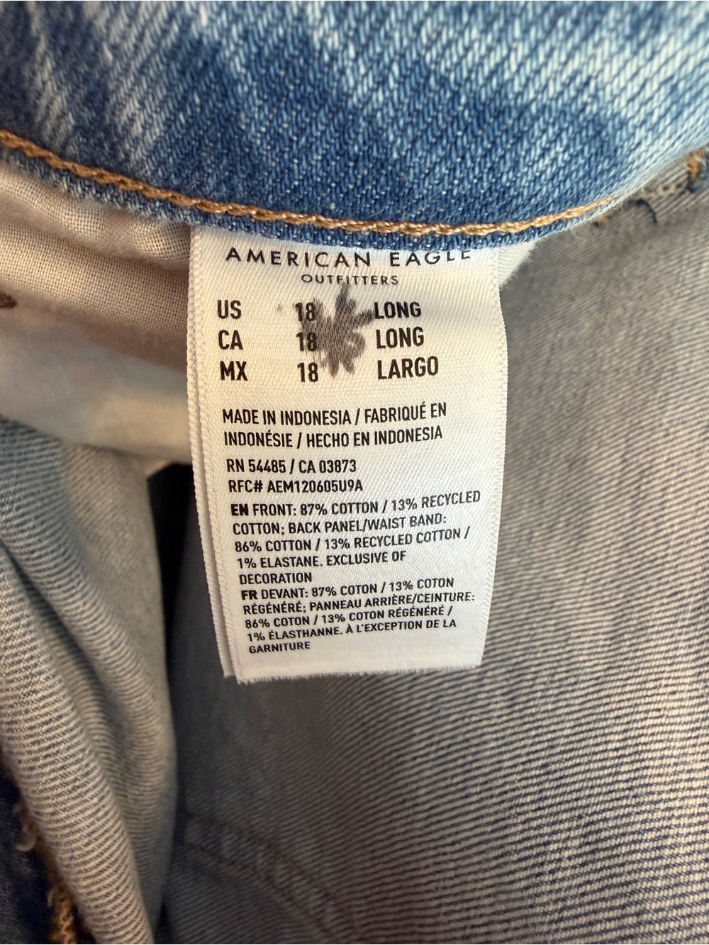 American Eagle High Rise Stovepipe Jeans Light Wash Size 18 Tall - Picture 4 of 6